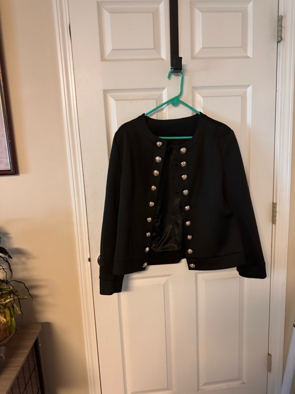 Black Military-Style Button Jacket - Women